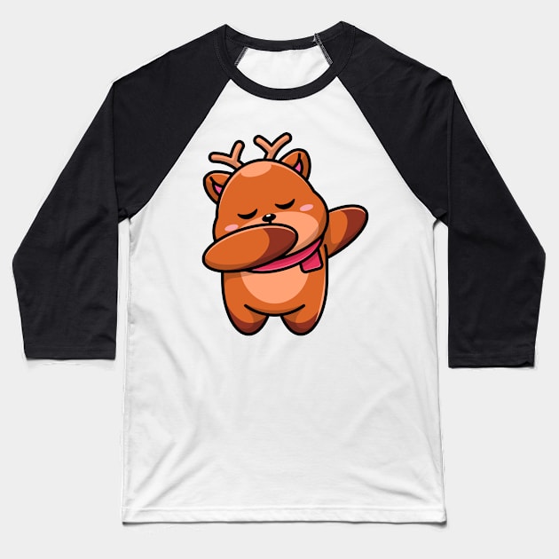 Cute baby deer dabbing cartoon Baseball T-Shirt by Wawadzgnstuff